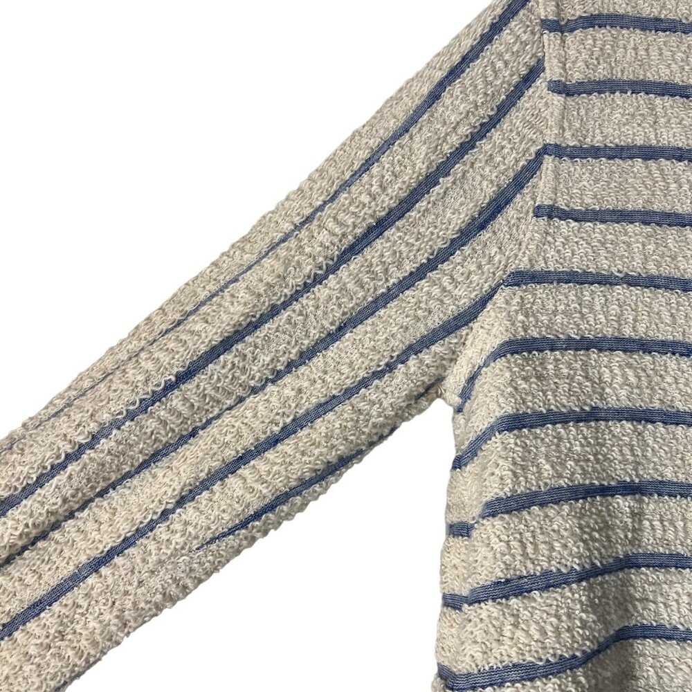 Faherty Blue Cream Striped Pacifica Terry Pullover Hoodie Womens Size Small - Picture 3 of 6